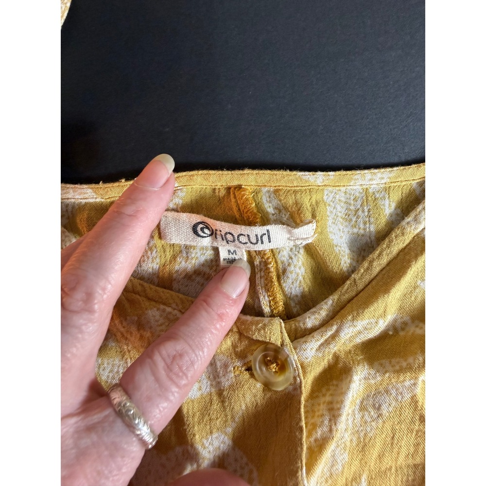 Rip Curl Mustard Yellow Tropical Leaf Button Front Midi Dress Womens Size Medium - Picture 3 of 4